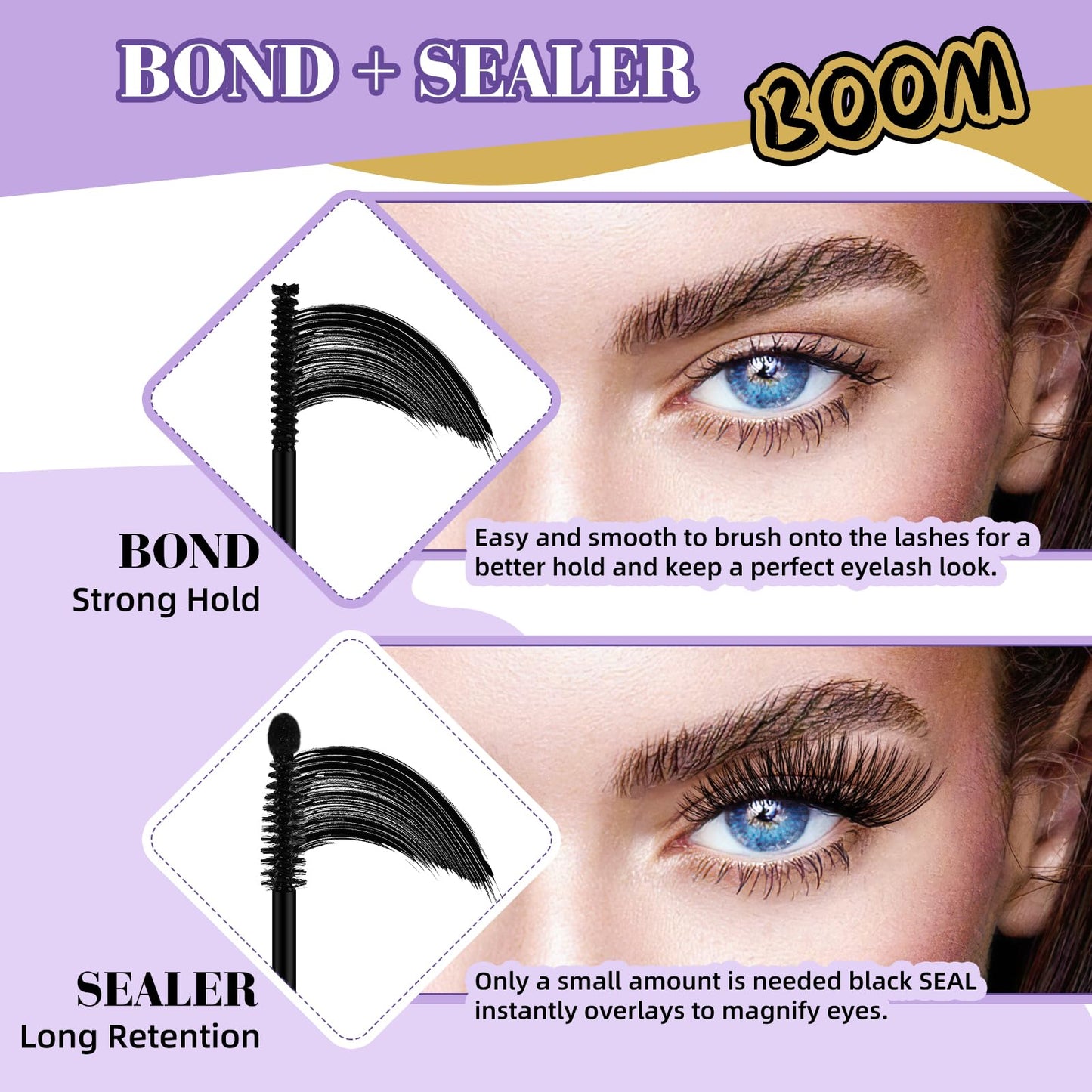 Lash Bond and Seal Cluster Lash Glue 10ML+10ML Lash Clusters Overnighter Lash Bond Lash Sealer for Cluster Lashes Waterproof Glue Longer Life Coating -2PCS