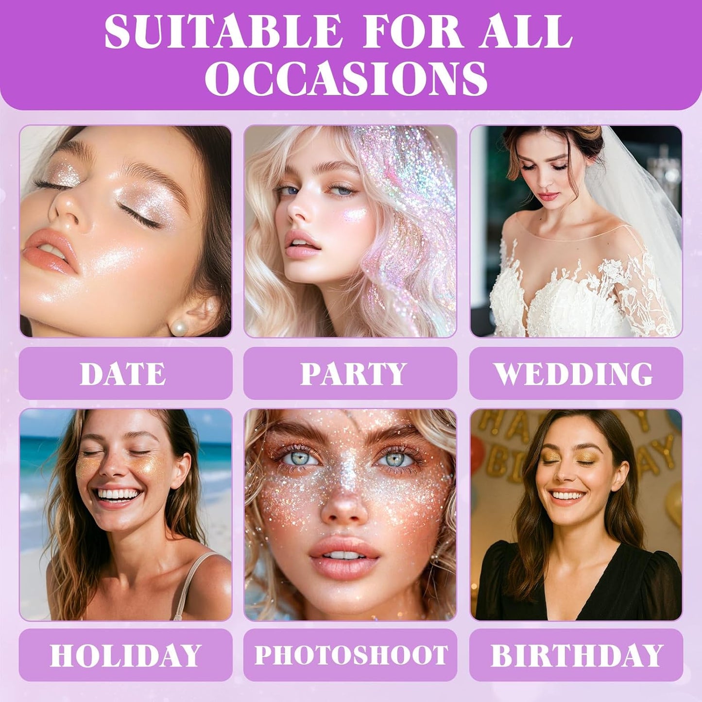 Skiennix Body Glitter Gel - Holographic Mermaid Sequins Liquid Eyeshadow | Sparkling Pink, Versatile Use for Body, Face, Hair, and Lips