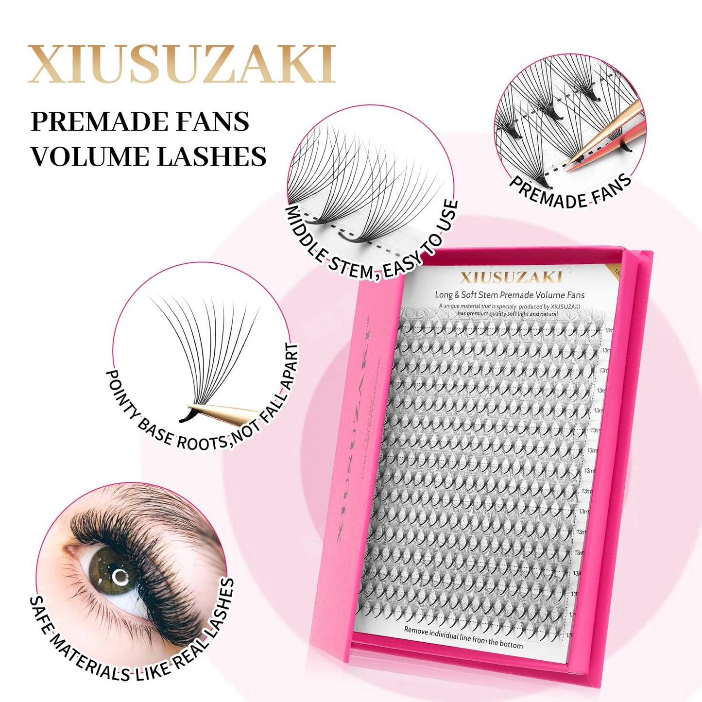 XIUSUZAKI Premade Fans Eyelash Extensions 10D Volume Lash Extensions 0.03/0.05/0.07 Thickness Eyelash Extension C/D Curl Premade Lash Fans Mix 9-16mm Fluffy Soft Handmade Lash Fan(10D-0.07-C,9-16mm)