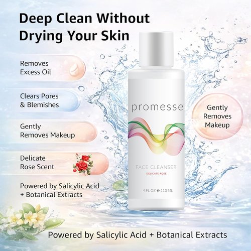 Promesse Acne Control Facial Cleanser - Glycolic & Salicylic Acid Exfoliating Face Wash | Rose Scented Hydrating Formula - 4 fl oz