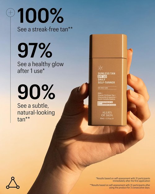Allies of Skin Daily SPF 50 Self Tanner for Face - Buildable Natural Tan with Sunscreen & Vitamin C (1.7 Fl oz)