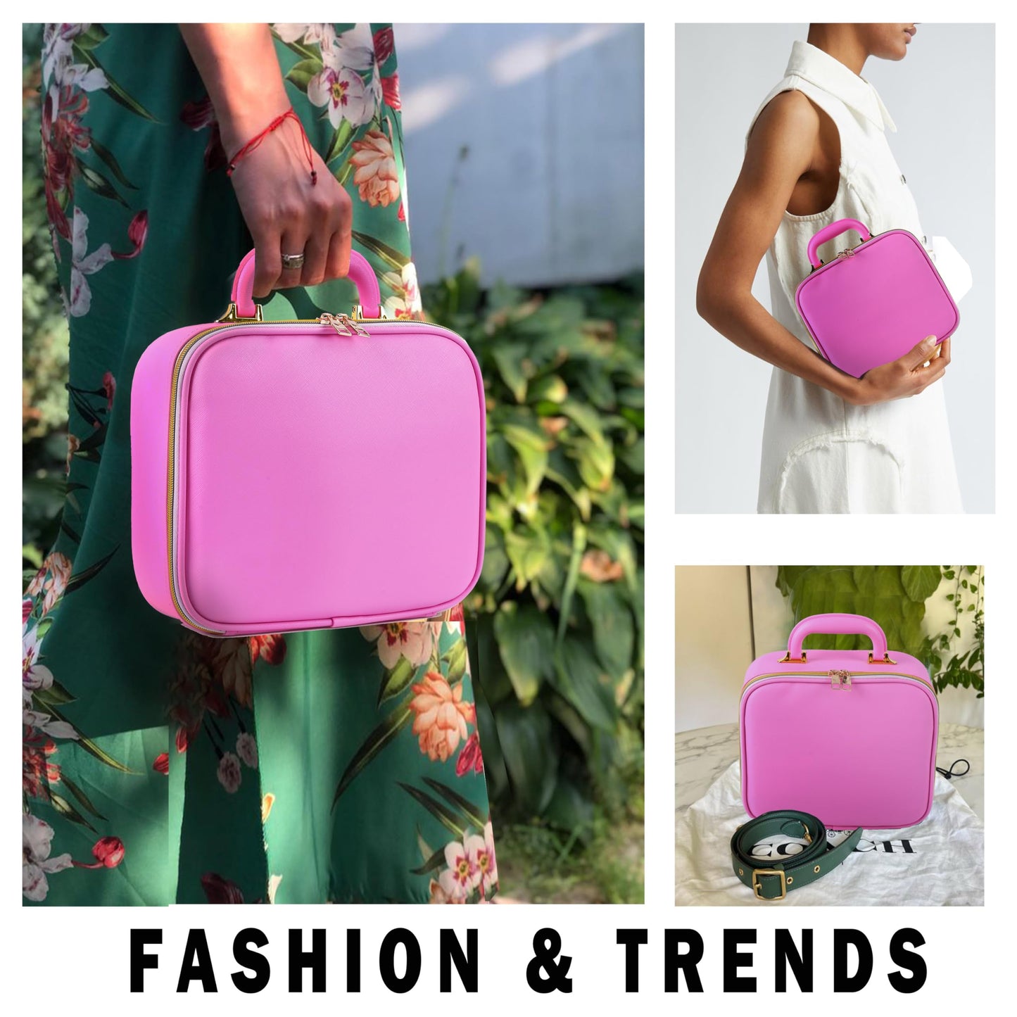 CapsLock Makeup bag with Mirror, LED Light, 3 Adjustable Brightness Levels, Cosmetic Bag with Handle, Portable Storage, Adjustable Partition, Waterproof, Monogrammed Gift Makeup Bag for Women