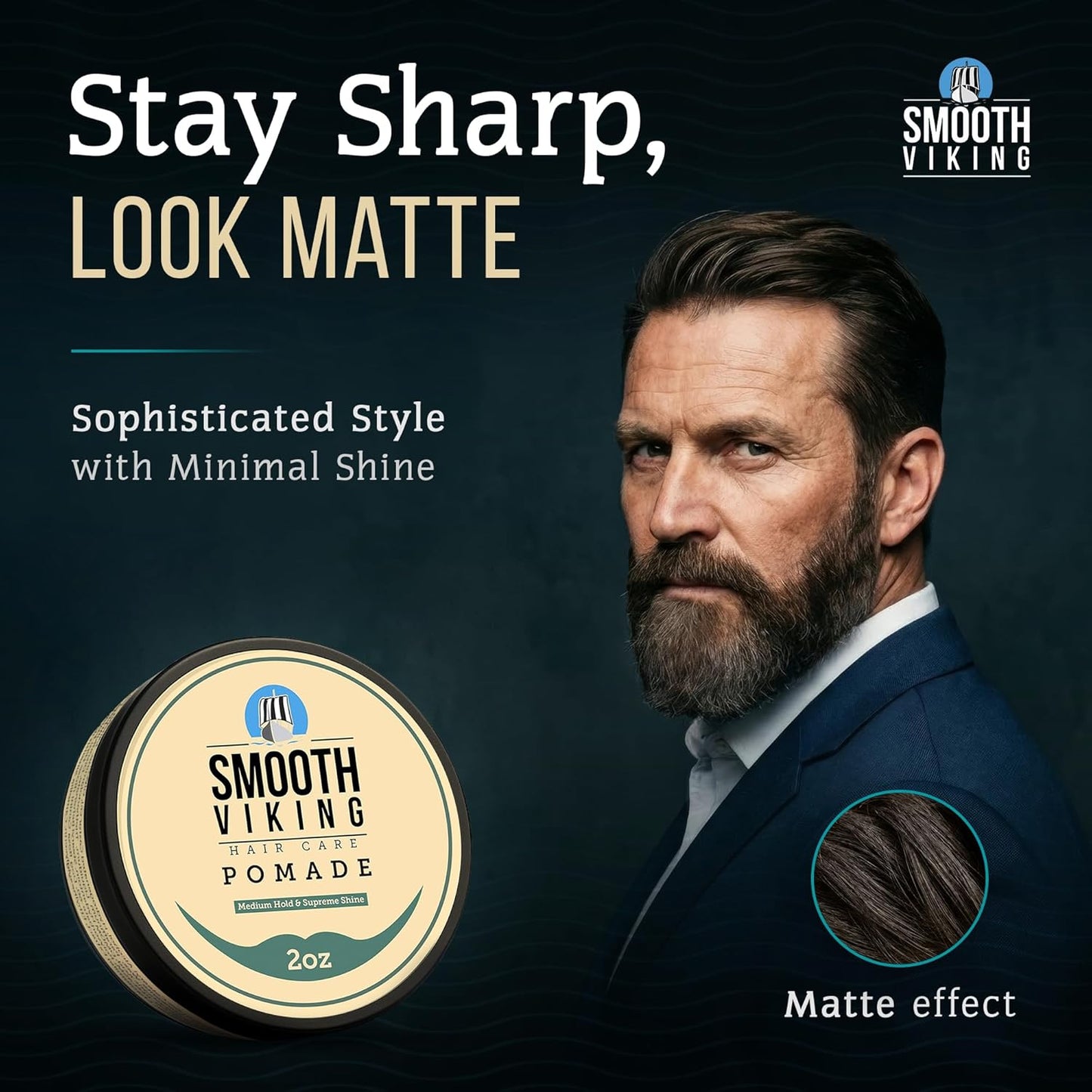 Smooth Viking Pomade - Medium Hold & High Shine Water-Based Hair Cream for All Hair Types | 2oz Made in USA