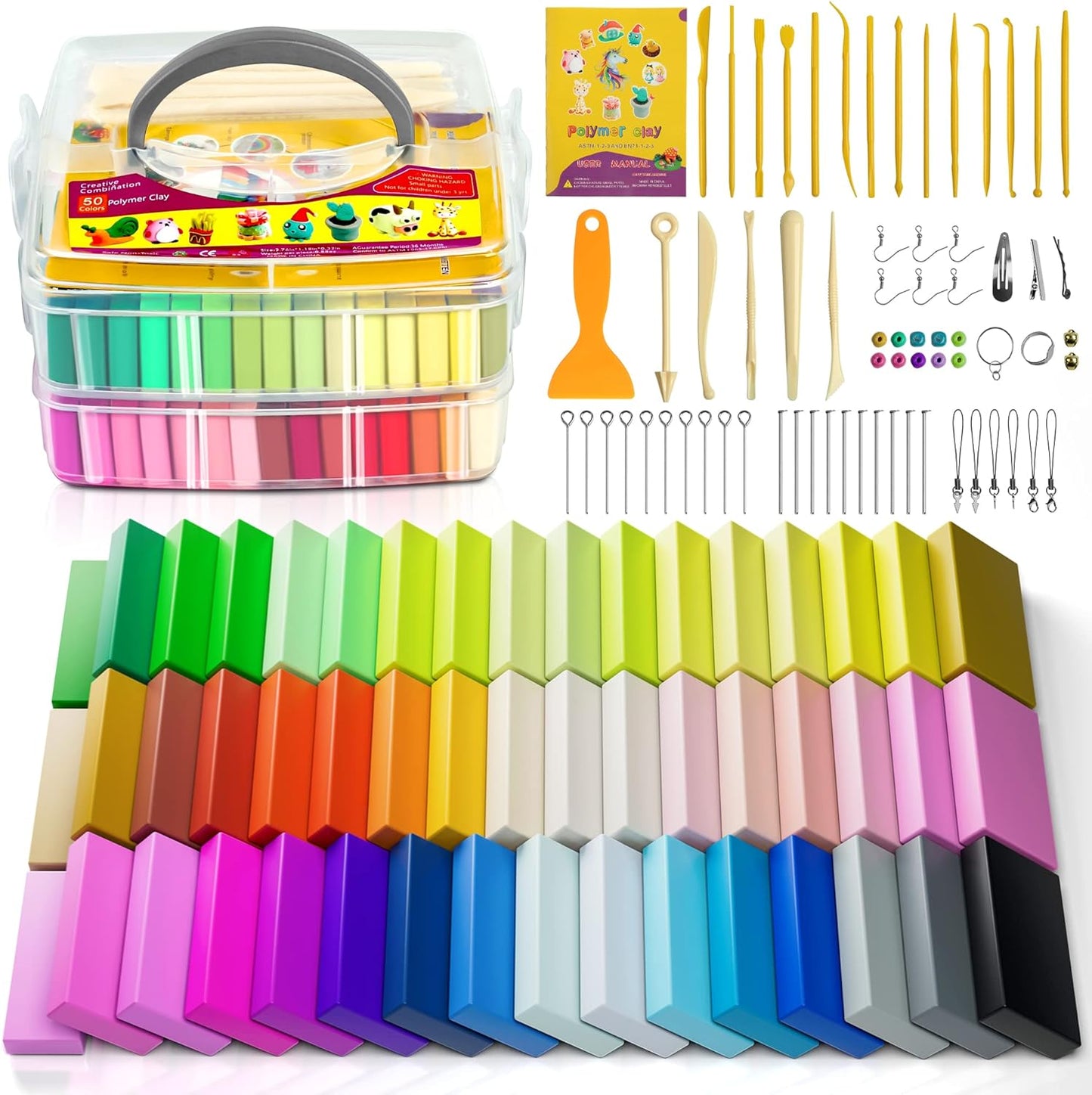 Skiennix Polymer Clay Set - 52 Vibrant Colors, Non-Sticky Oven Bake Clay with Tools | Perfect Gift for Kids & Artists