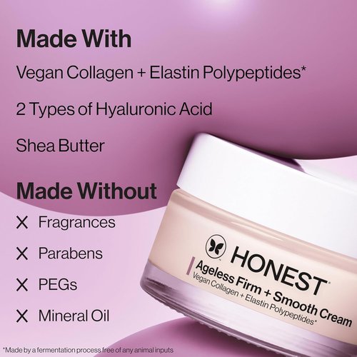 Honest Beauty Ageless Firming Cream - Vegan Collagen & Elastin for Smoother Skin | 1.7 fl oz