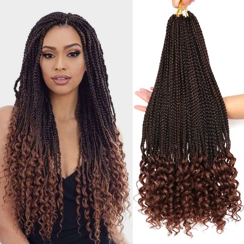 URNice 7 Packs 24 Inch Crochet Box Braids Hair with Curly Ends Prelooped Bohemian Goddess Box Braids Crochet Hair Braiding Hair Crochet Braids Hair for Black Women (24 Inch 7 Pack, T30 )