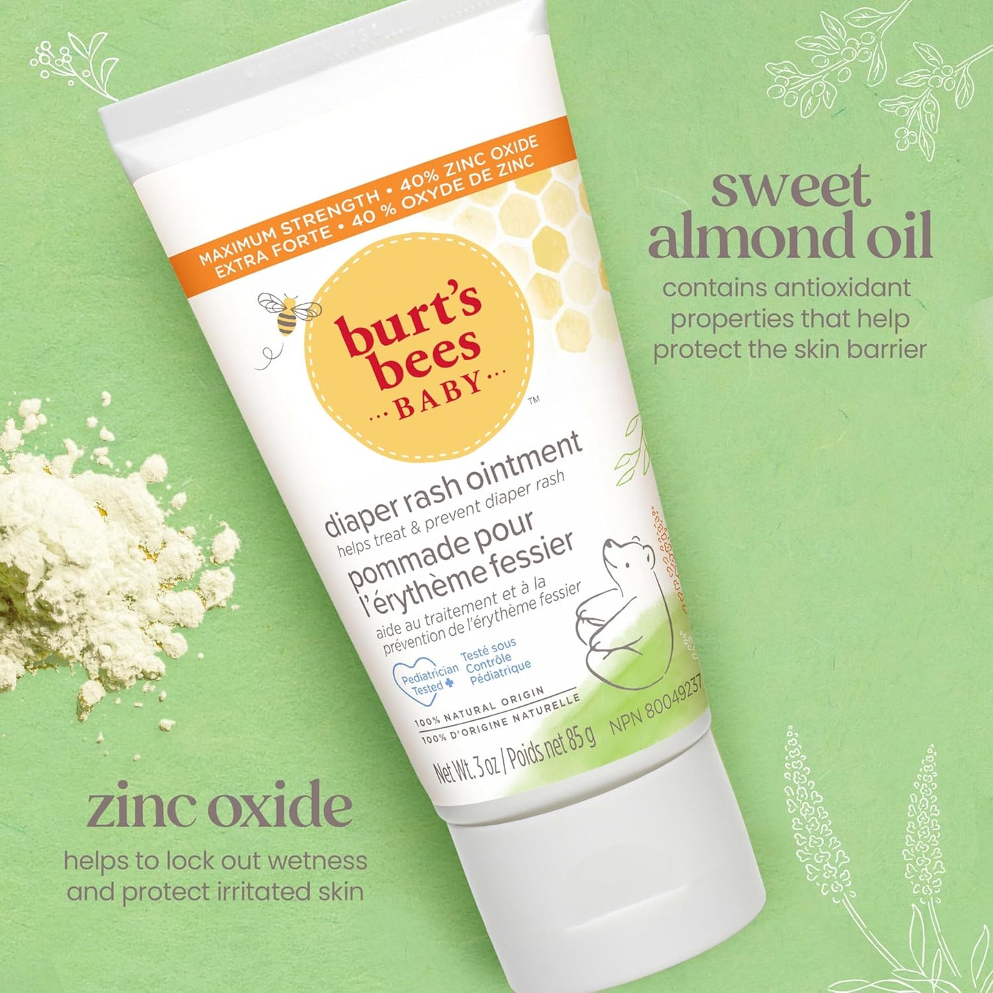 Burt's Bees Baby Diaper Rash Ointment - Maximum Strength 40% Zinc Oxide, Natural & Pediatrician Tested | 3 oz, Pack of 2