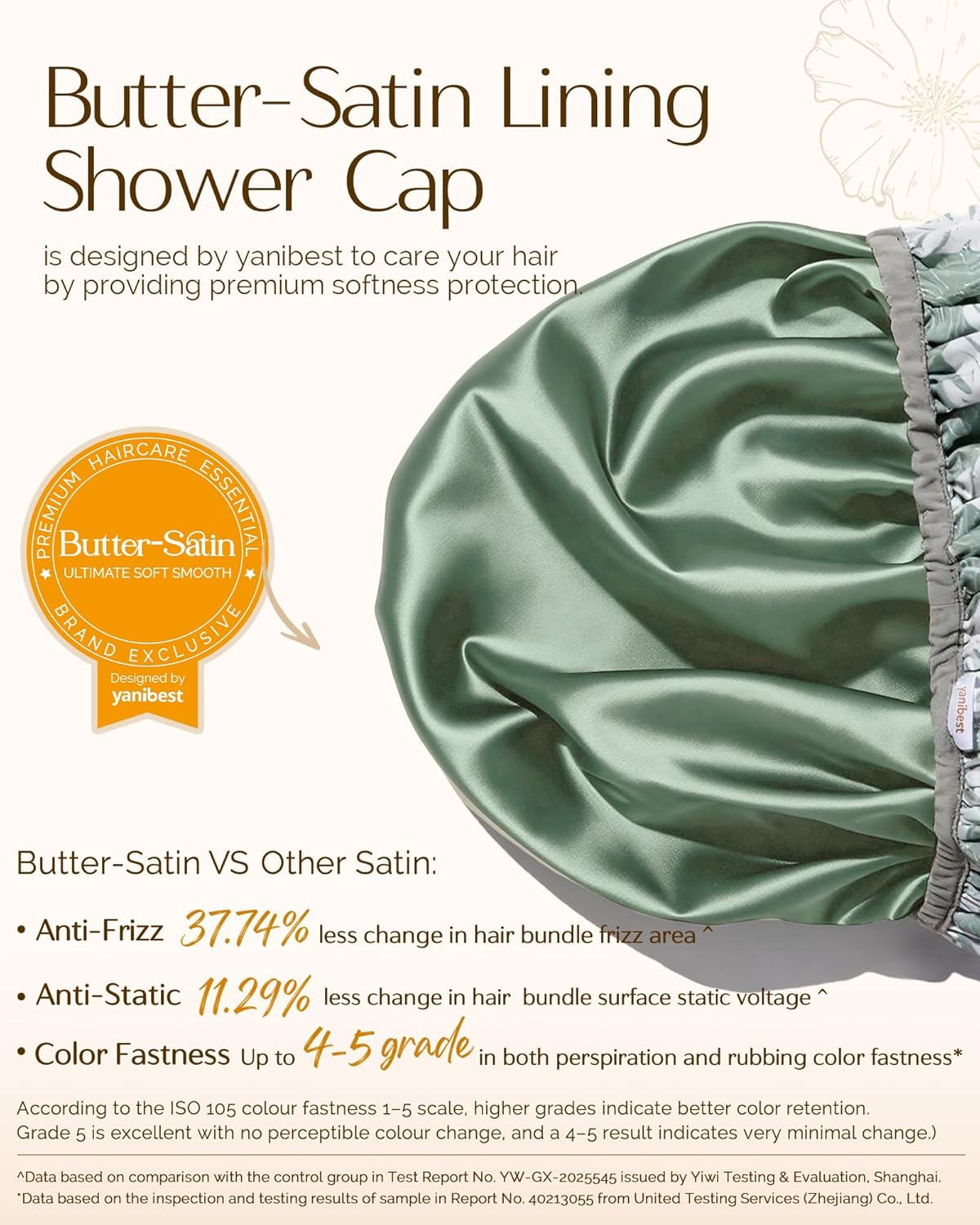 Yanibest Shower Cap - Waterproof Satin Bonnet for Long Hair | Large Double Layer Design with Soft Elastic Band