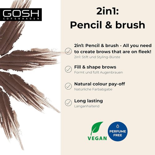 GOSH Eyebrow Pencil 005 Dark Brown - Long-Lasting, Waterproof Formula for Defined Brows
