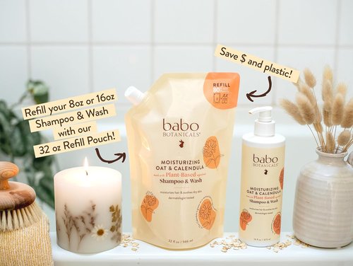 Babo Botanicals 2-in-1 Moisturizing Oat & Calendula Shampoo & Wash - Gentle Cleanser for Sensitive Skin | Safe for All Ages