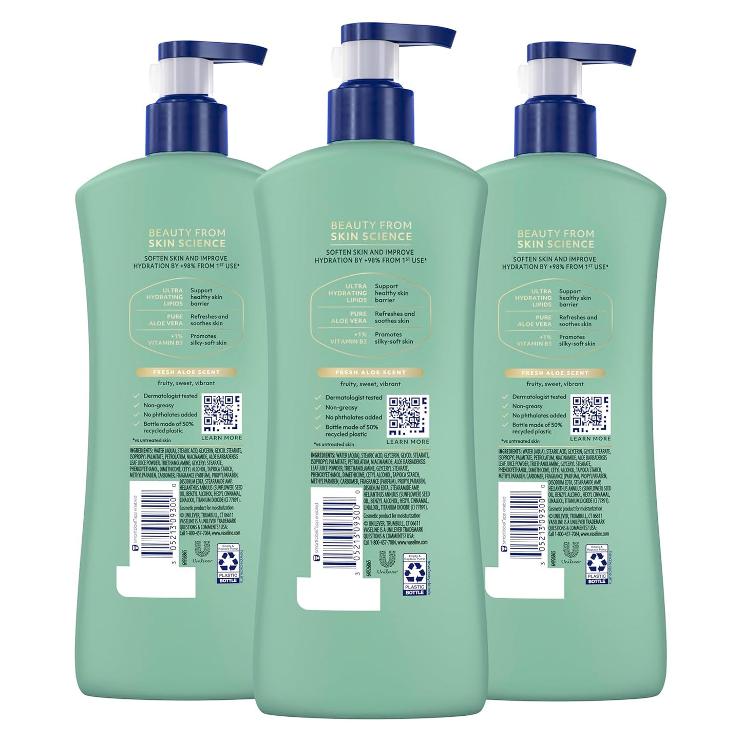 Vaseline Intensive Care Body Lotion - Ultra-Hydrating Formula with Aloe Vera | 20.3 oz, Pack of 3