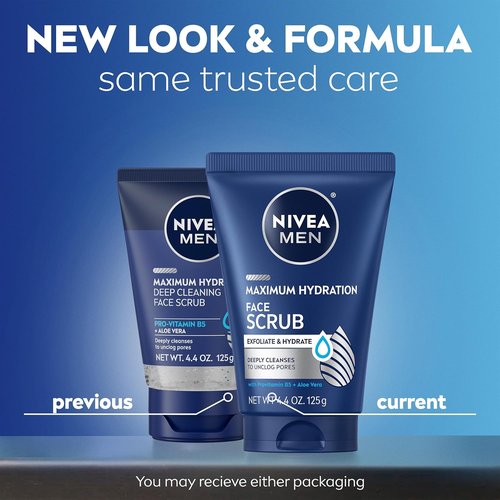 NIVEA MEN Face Scrub - Maximum Hydration with Provitamin B5 & Aloe Vera | 4.4 Oz Tube, Pack of 3