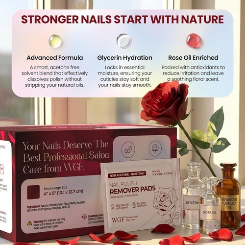 Regine Switzerland Nail Polish Remover Pads - Gentle Non-Acetone Formula - 100 Individually Wrapped Wipes