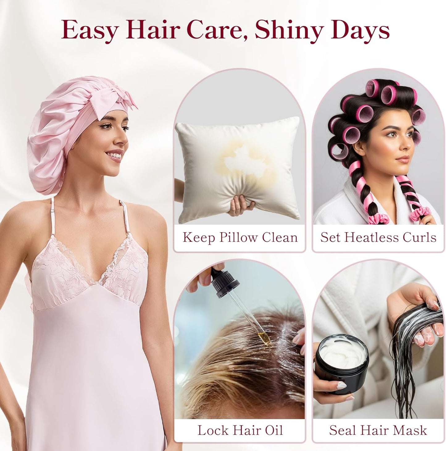 Skiennix Silk Satin Bonnet Hair Wrap - Adjustable Double Layer Sleep Cover for Curly Hair