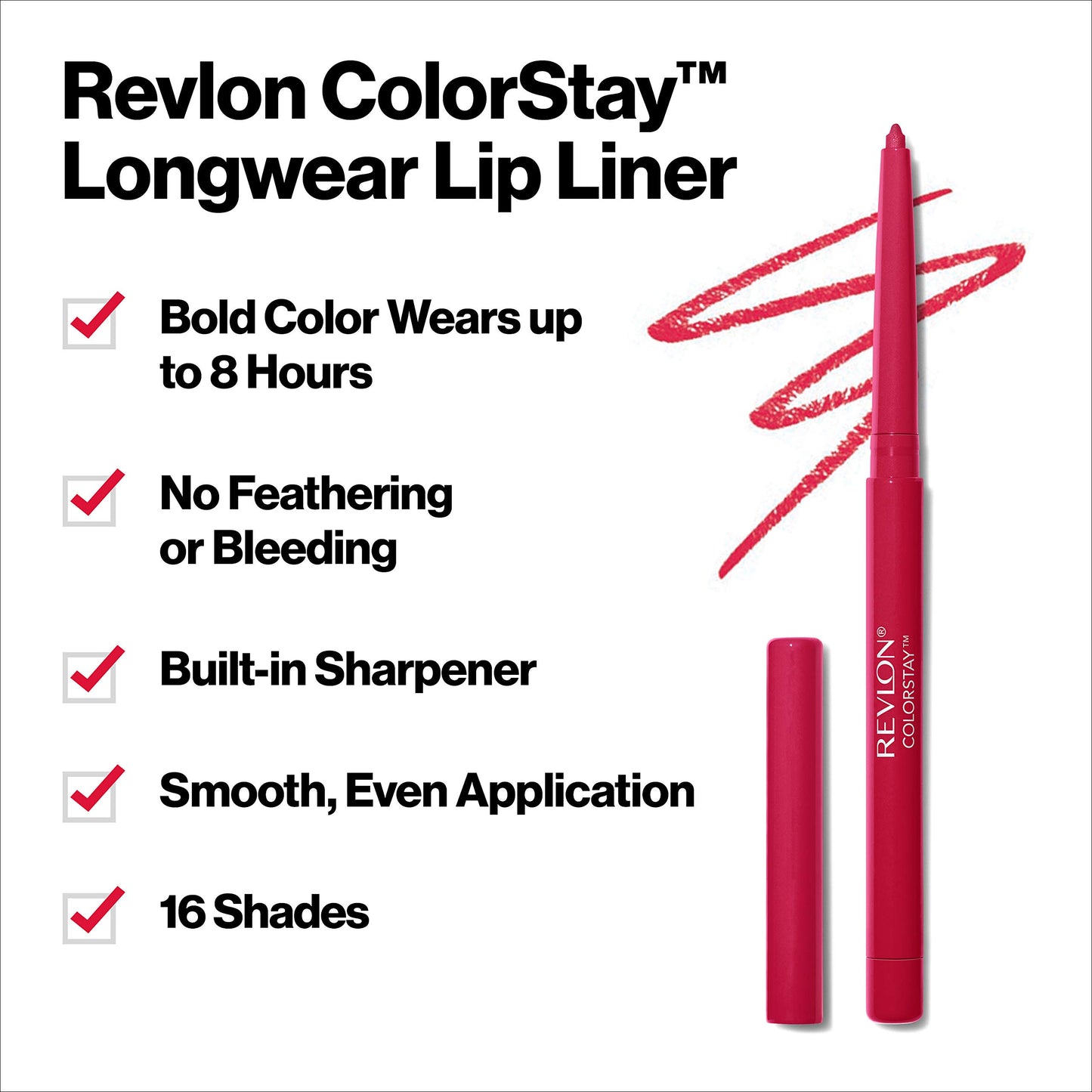 REVLON Lip Liner, Colorstay Lip Makeup with Built-in-Sharpener, Longwear Rich Lip Colors, Smooth Application, 640 Raisin, 0.01 oz