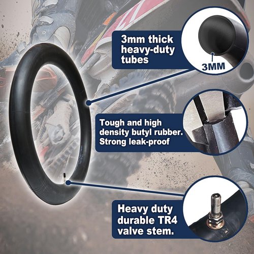 PIVOTRAX Heavy Duty Motorcycle Tube - 3mm Thick | 4.10 X 19 Size with TR4 Valve