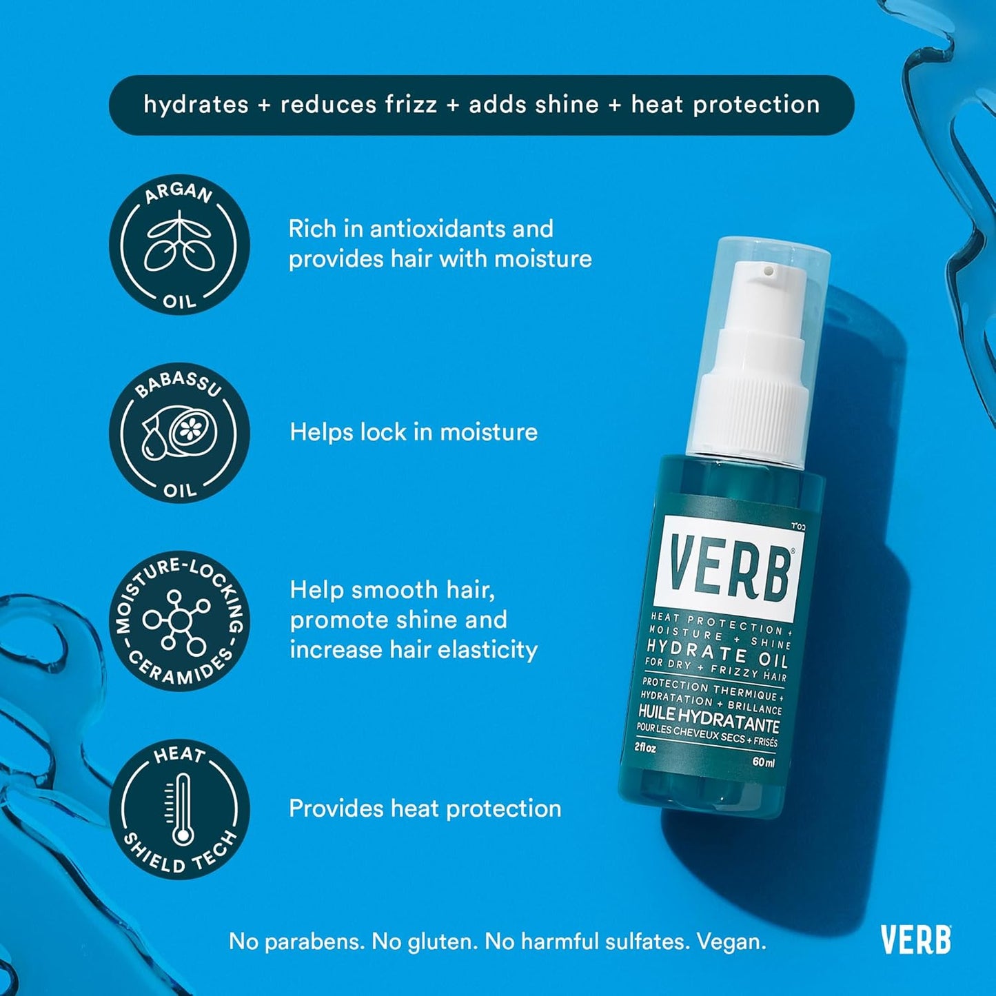 VERB Hydrate Oil - Moisturizing Hair Treatment - Enhances Shine & Smooths Frizz - Amber + Warm Jasmine Scent