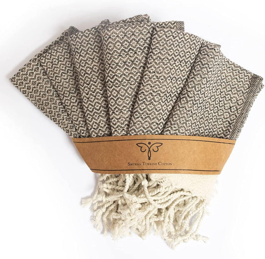 SMYRNA TURKISH COTTON Wash Cloths Pack of 6 | 12"x17" | Versatile Bath Towels for Bathroom, Hotel, SPA, Gym | Soft, Absorbent, Prewashed and Quick Dry Turkish Hand Towels, Latte