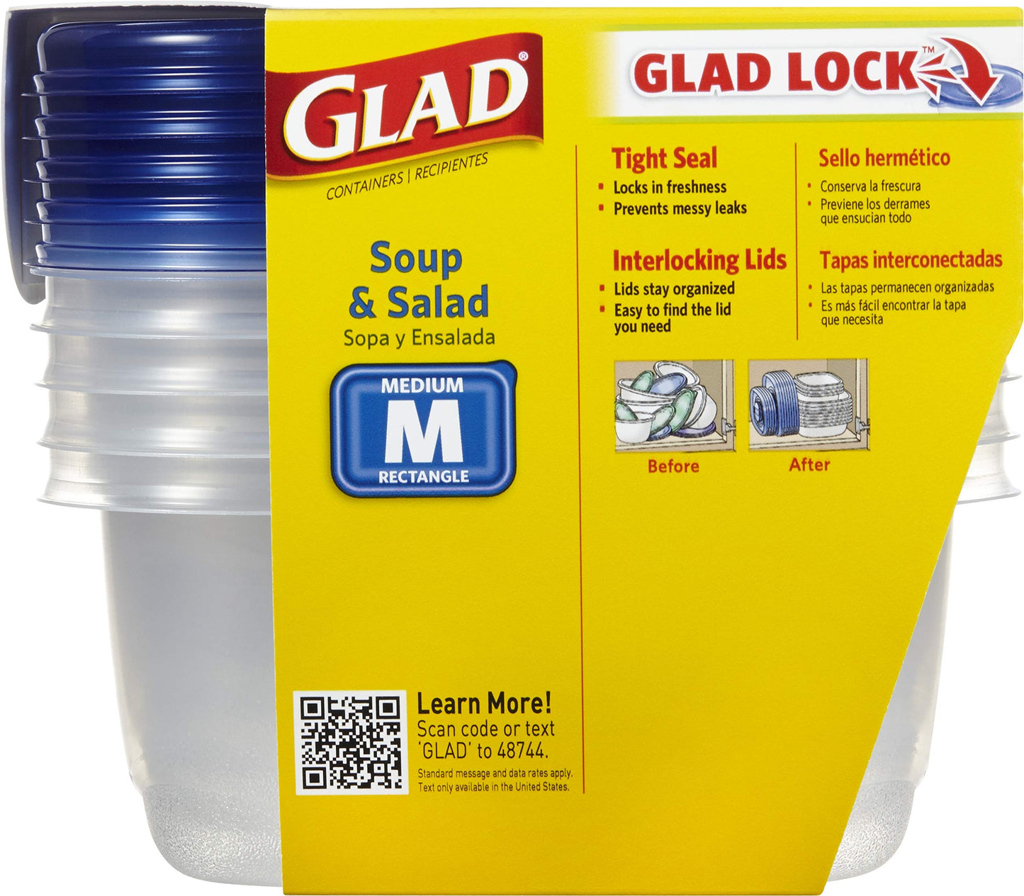 Glad GladWare To Go Snack Food Storage Containers - Medium Round - Meal Container Holds up to 24 Ounces of Food - Lock Tight Seal, 4 Count