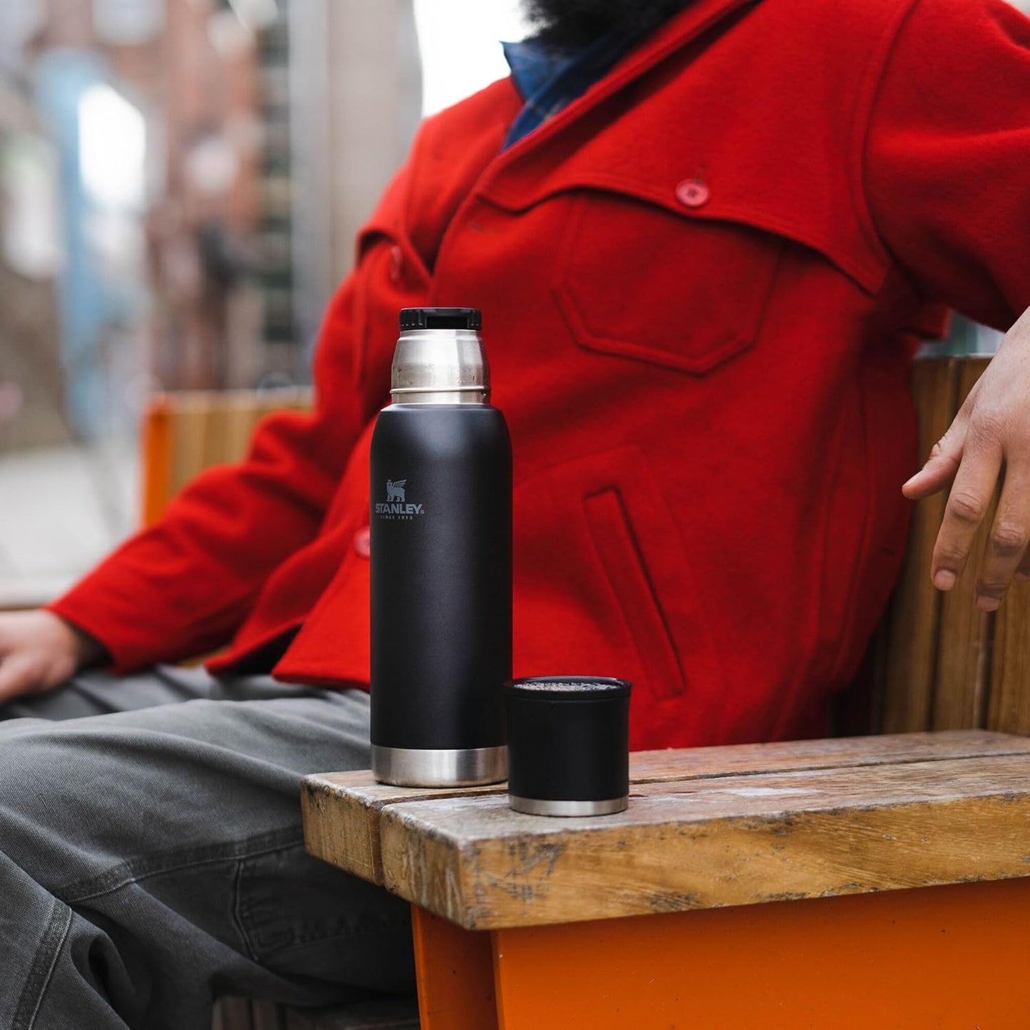 Stanley Adventure-To-Go Vacuum Bottle - 1.1 Qt Insulated Stainless Steel | Leakproof Cup Lid | Black