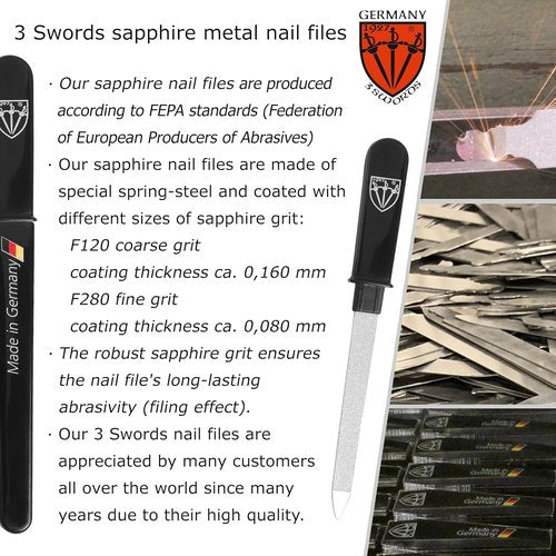 3 Swords Germany - Double-Sided Sapphire Metal Pocket Nail File | Fine & Coarse, Made in Solingen