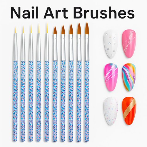34pcs Nail Art Brushes Set – 15 Nail Brushes, 5 Dual-Ended Dotting Pens, 5 Liner Brushes, 5 Carving Brushes, Brush Holder & 3 Dual-Ended Nail Art Pens – Tools for Gel, Acrylic, DIY Design