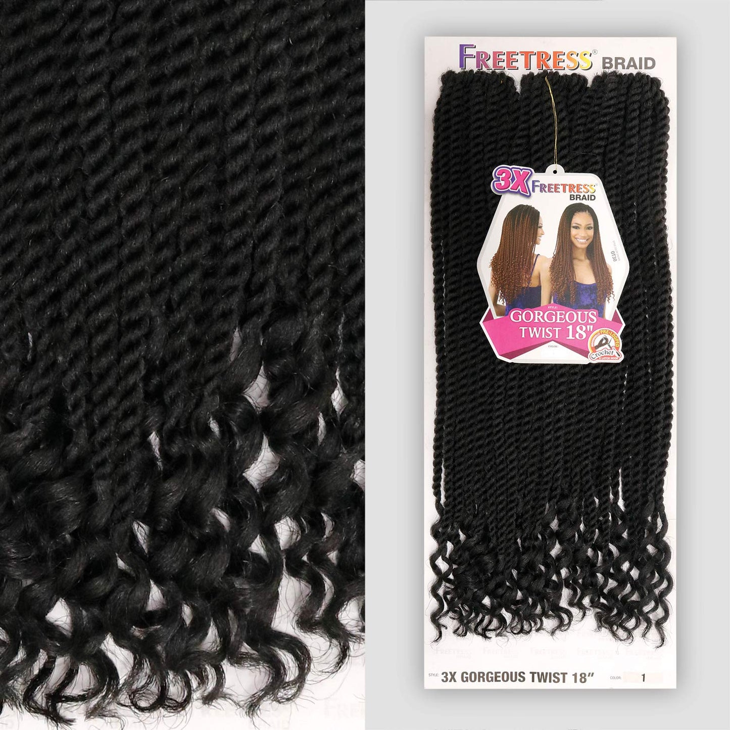 FreeTress Crochet Braids 3X Gorgeous Twist 18" (3-pack, 1B)