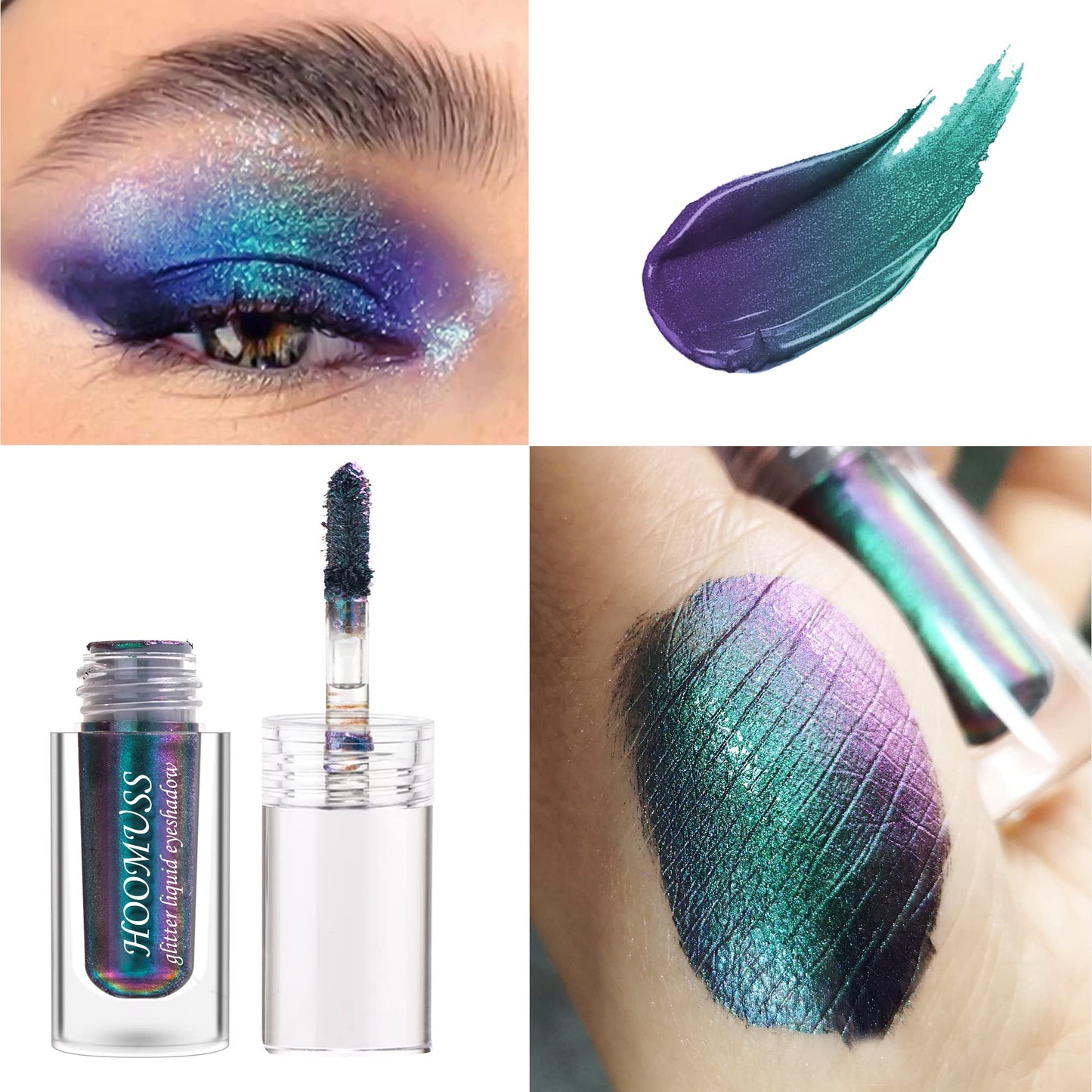 HOOMUSS Glitter Liquid Eyeshadow, 3Colors Chameleon Liquid Metallic Eyeshadows Holographic Glitter Multichrome Eye Makeup Set, Long Lasting Wearing, Highly Pigment, Quick-Drying (#1+3+6)