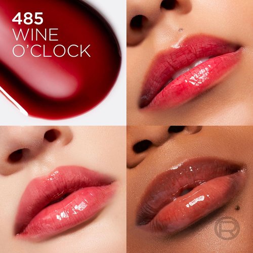 L'Oreal Paris Plump Ambition Lip Oil - 24 HR Volumizing Gloss with Hyaluronic Acid | Wine O'clock 485, 0.16 Fl Oz