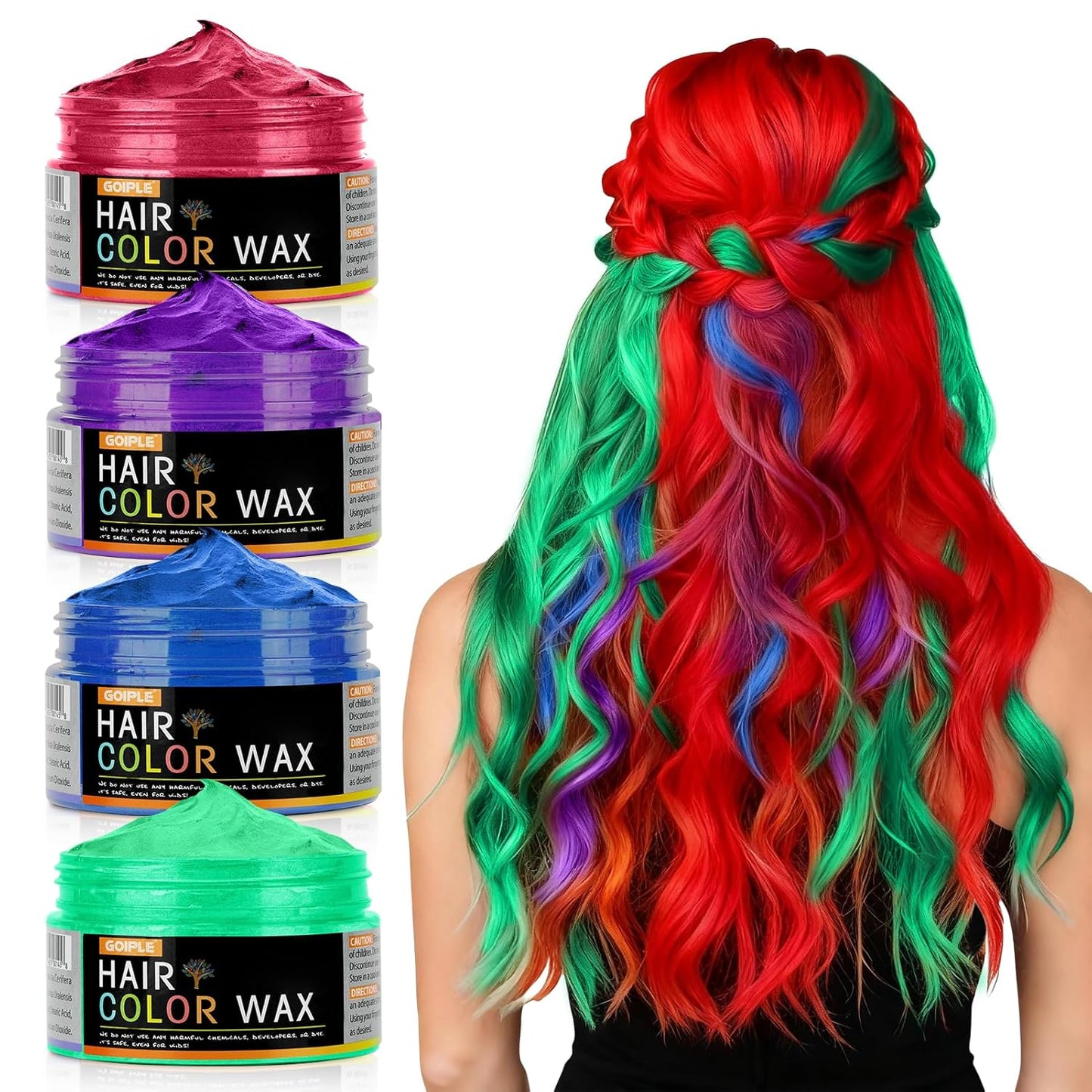 Skiennix Temporary Hair Color Wax - Washable DIY Instant Hair Dye for Kids & Adults | 4 Vibrant Colors (Blue, Purple, Red, Green)