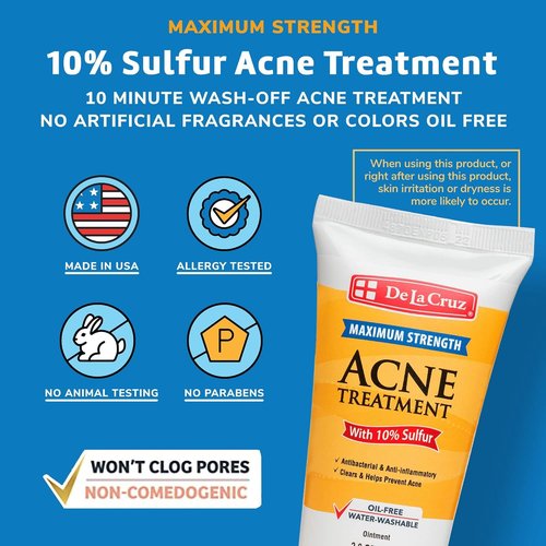 De La Cruz Sulfur Ointment - Effective Cystic Acne Treatment for Face & Body - 2.6 OZ Tube, 2-Pack