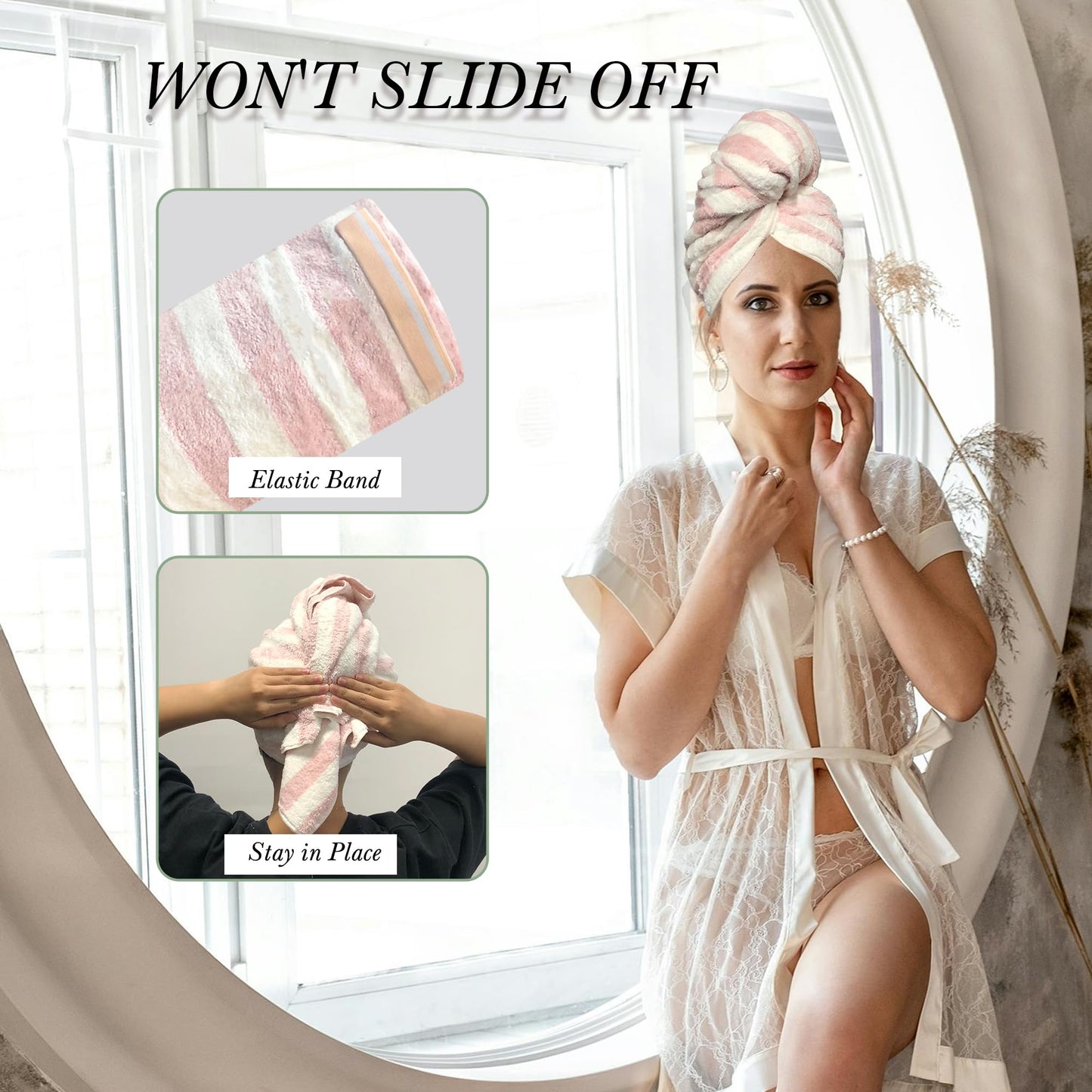 Chloven Large Microfiber Hair Towel Wrap for Women - Anti Frizz Hair Turbans, Super Absorbent & Lightweight, Ideal for Curly Long Hair with Elastic Strap