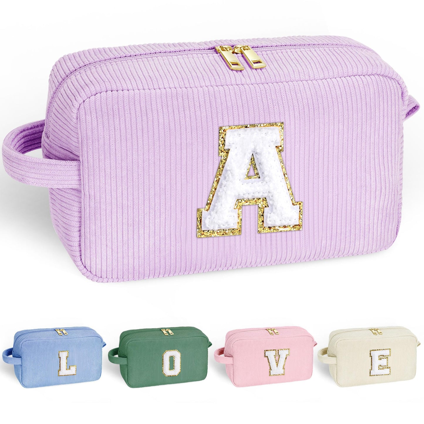YOOLIFE Travel Makeup Bag - 4 5 6 7 8 9 10 Year Old Girl Birthday Gift | Initial Cosmetic Bags for Women Teen Girls Kids, Cute Makeup Bag Birthday Gifts for Women Kid Teen Girls Trendy Stuff Purple A