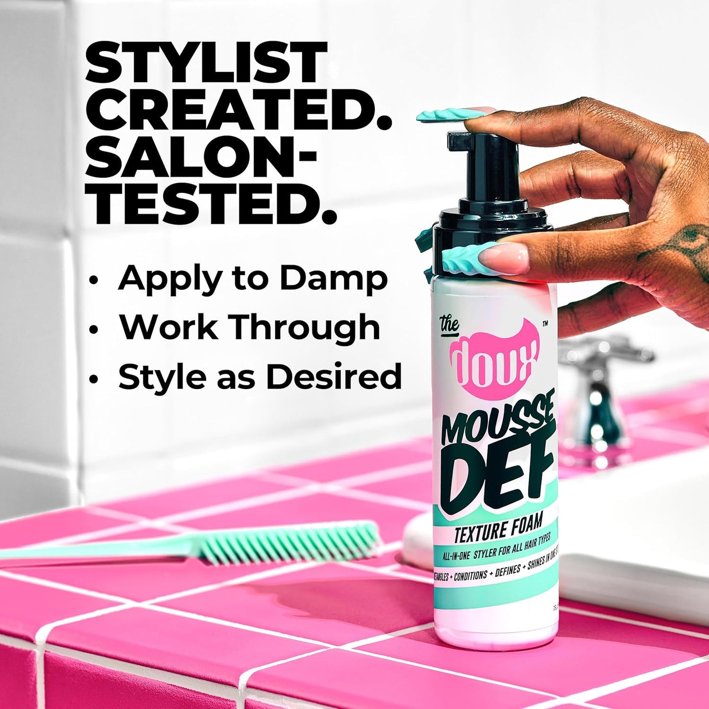 The Doux Multi-Use Mousse for Curly Hair – The Doux Mousse Def Texture Foam for Styling, Curl Definition, Volume & Shine – Curl Cream Alternative for Textured Hair & Natural Hair Styles