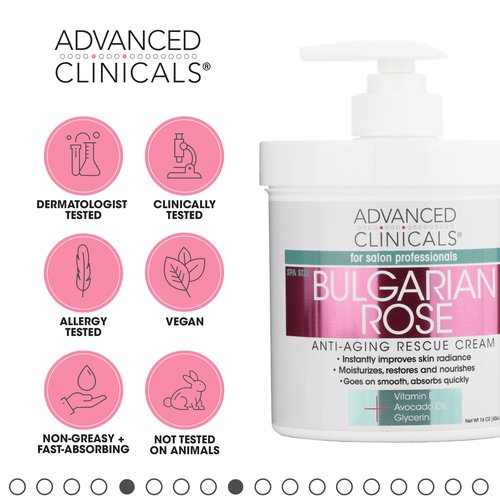 Advanced Clinicals Bulgarian Rose Anti Aging Vitamin E Moisturizer Body Lotion & Face Cream | Body Butter Cream | Skin Brightening + Tightening Lotion | Body Skin Care Products For Women, Large 16 Oz