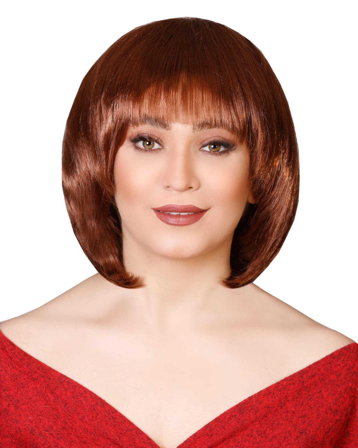 Matissa Short Straight 10" Bob Wig with Bangs Synthetic Fancy Dress Costume Halloween Party (Brown)