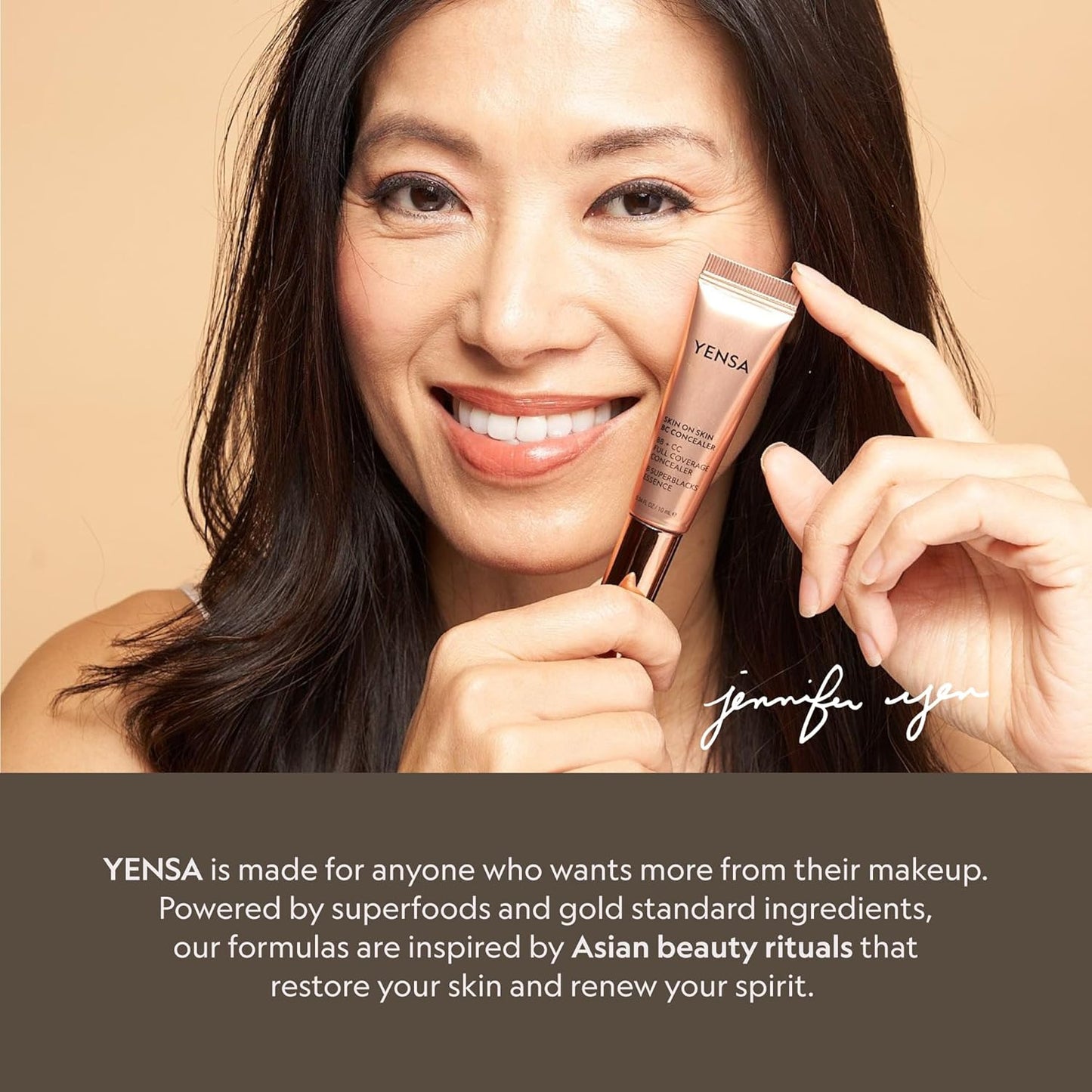 YENSA Skin on Skin BC Foundation Makeup - All-in-One CC & BB Cream with SPF 40, Hyaluronic Acid - Deep Warm (1 oz)
