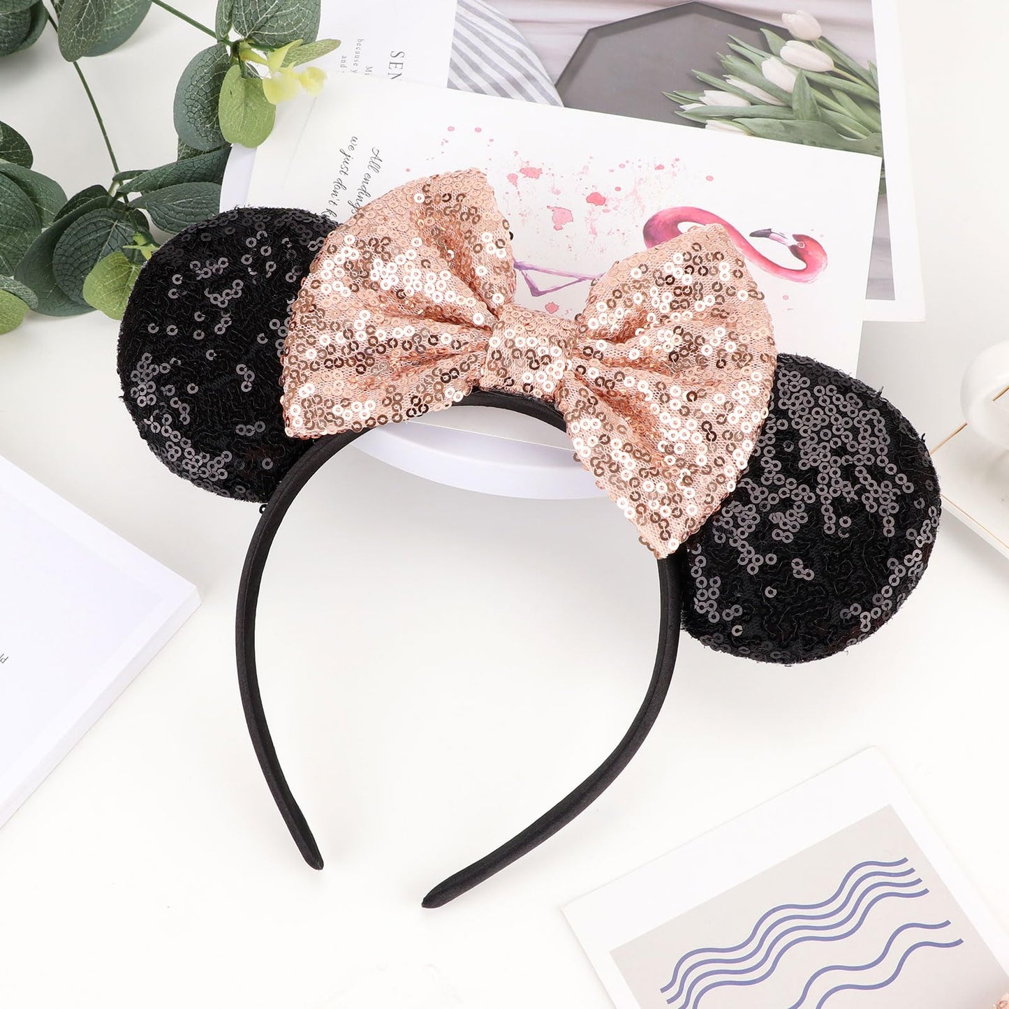 AQOKKA 1 Pcs Mouse Ears Headbands with Bow for Birthday Party, Hair Hoop Party Decoration Cosplay Costume Hair Accessories for Women & Girls