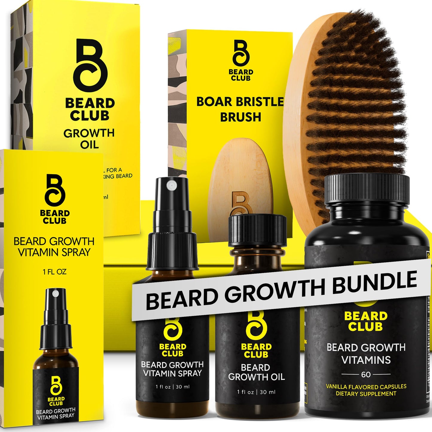 The Beard Club Beard Club Essential Beard Growth Kit - Growth Oil, Growth Vitamins, Growth Vitamin Spray & Beard Brush