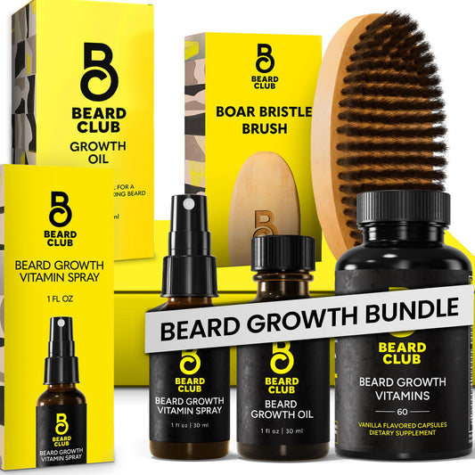 The Beard Club Beard Club Essential Beard Growth Kit - Growth Oil, Growth Vitamins, Growth Vitamin Spray & Beard Brush