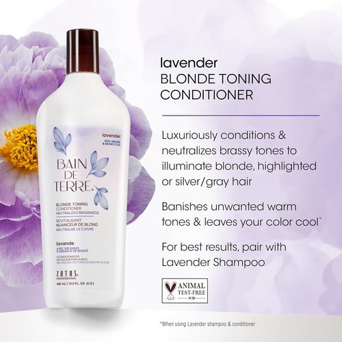 Bain de Terre Lavender Blonde Toning Conditioner - Neutralizes Brassy Tones for Cool Blondes | 13.5 Fl Oz