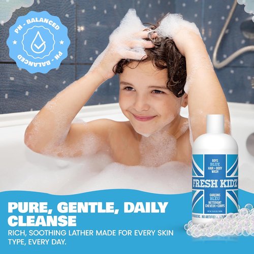 Fresh Kidz Hair & Body Wash - Gentle Cleanser for Kids & Teens | Boys Blue, 16.9 Fl. Oz.