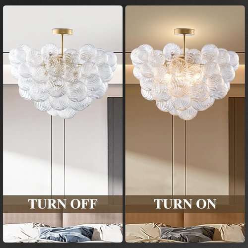 Longree Nordic Bubble Ball Ceiling Light Fixture - 24-Inch Gilded Brass & Clear Glass Chandelier for Bedroom, Study, Bathroom