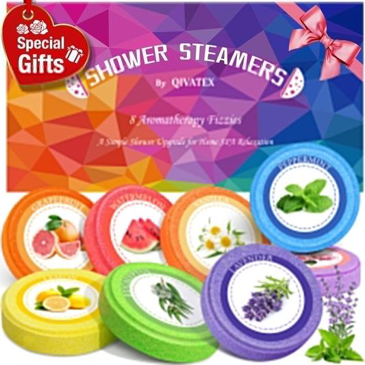 Qivatex Shower Steamers Aromatherapy, Mothers Day Gifts for Mom, Birthday Gifts for Women Teen Girls Wife Mom, Natural Essential Oil SPA Self Care Relaxation Shower Bombs (8 Pack)