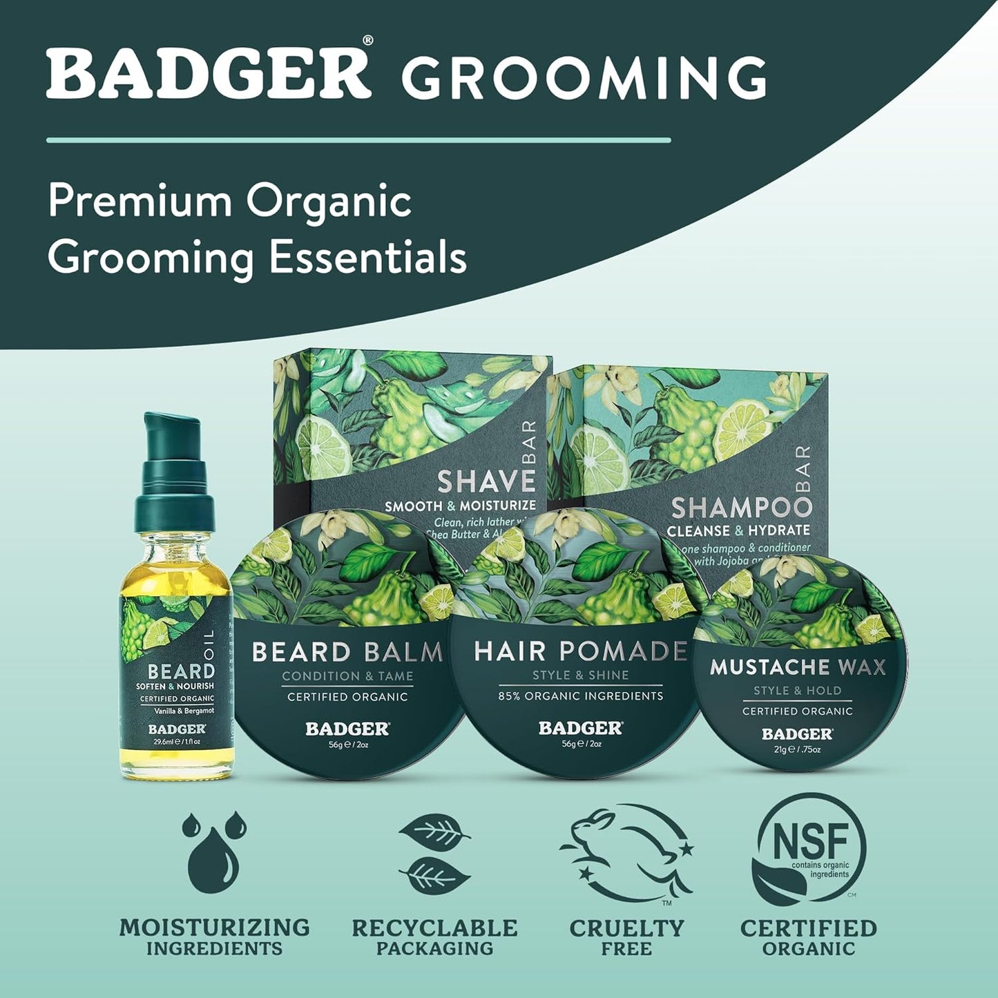 Badger Hair Pomade for Men - Organic Formula with Subtle Scent | Medium Hold & Shine - 2 oz Tin