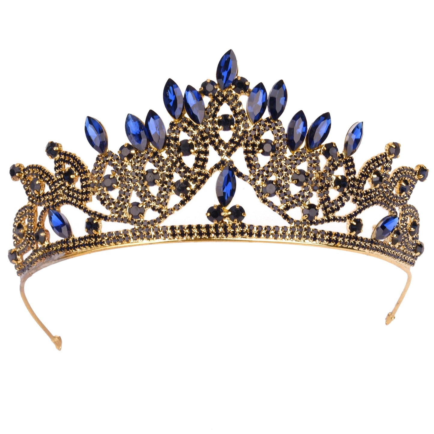 LIMELIA Women's Tiara, Crown for Henna Wedding Party | Glitter Hair Accessories for Bridal Birthday Halloween Costume Christmas Party, Princess Crowns Floral Pattern | Crystal Stone - Gold Blue