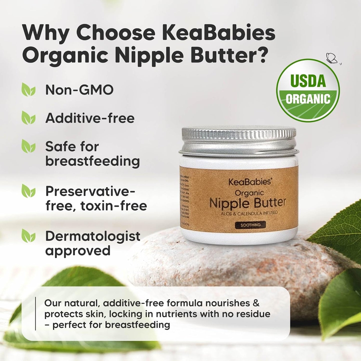 Skiennix Organic Nipple Butter - Natural Relief for Cracked Sore Nipples | 2oz Nursing Cream