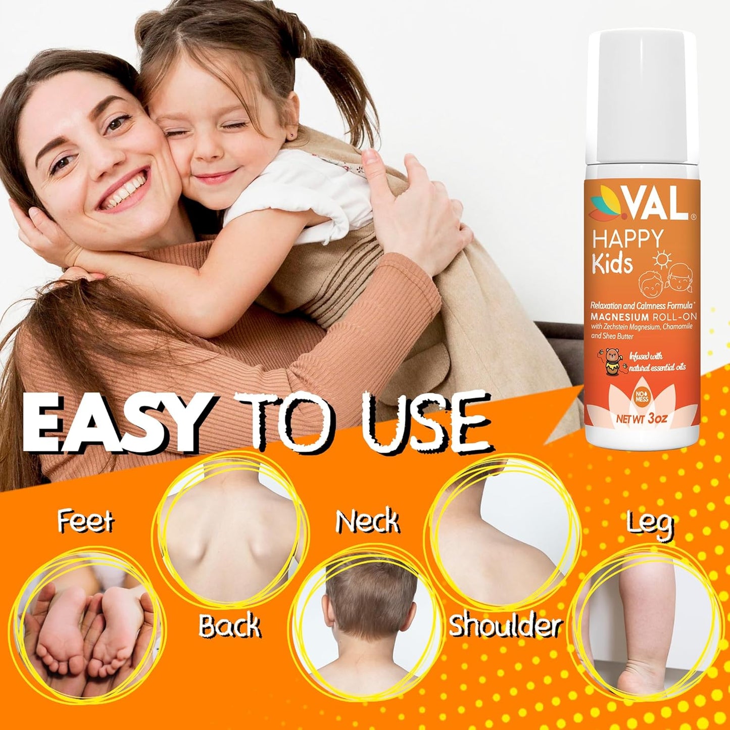 VAL Magnesium Roll-On for Kids - Gentle Zechstein Magnesium Chloride for Relaxation & Calm | 3oz