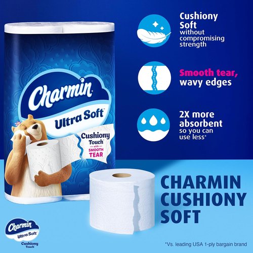 Charmin Ultra Soft Toilet Paper - Cushiony Touch, 24 Family Mega Rolls, White - 123 Regular Rolls