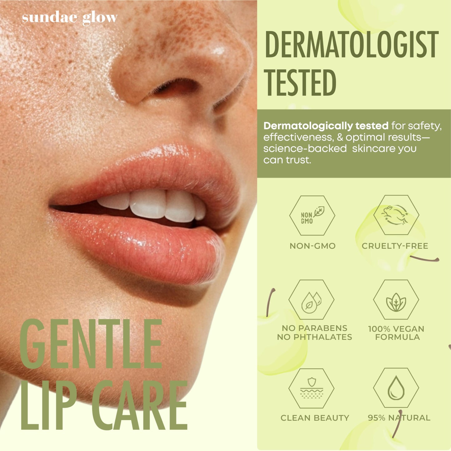 Sundae Glow Apple, Pear, Cherry & Mint Lip Mask and Scrub - Dermatologist Tested, Hydrating & Exfoliating, Korean Skin Care, Nourishes, Softens & Brightens Lips - Vegan & Natural - 1 Pack